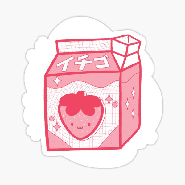 Retro Kawaii Panda with strawberry milk carton' Sticker