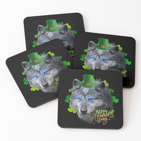 Item preview, St Patrick's Day Irish Saint Patrick Shamrock Grey Wolf Face designed and sold by Barnissim.