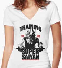 TRAINING TO GO SUPER SAIYAN Women's Fitted V-Neck T-Shirt