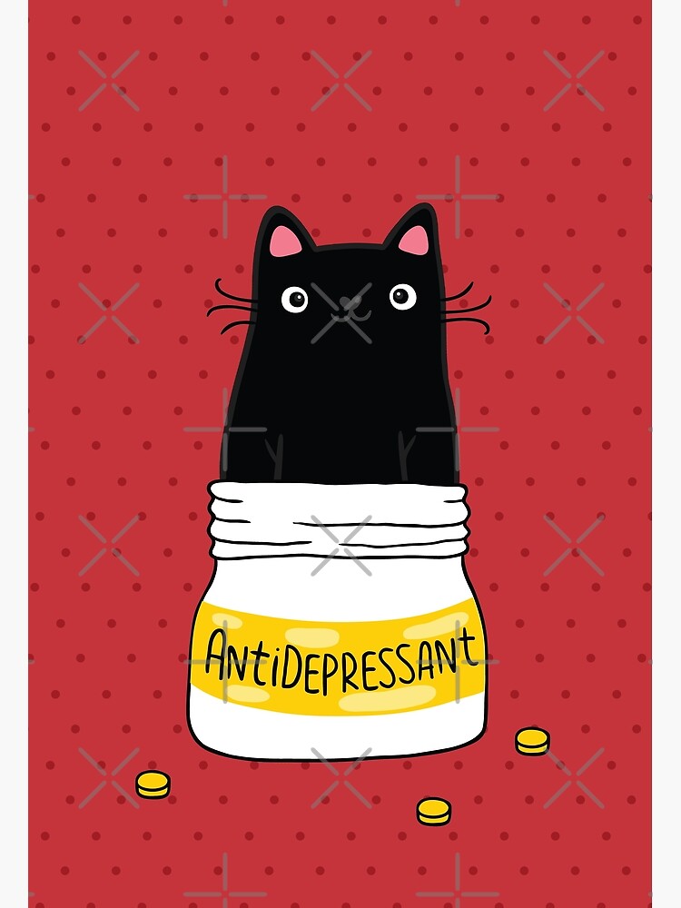 Aperçu 3 sur 3. Poster avec l'œuvre ANTIDÉPRESSEUR À FOURRURE. Illustration de chat noir mignon. Un cadeau pour un amoureux des animaux. créée et vendue par kostolom3000.
