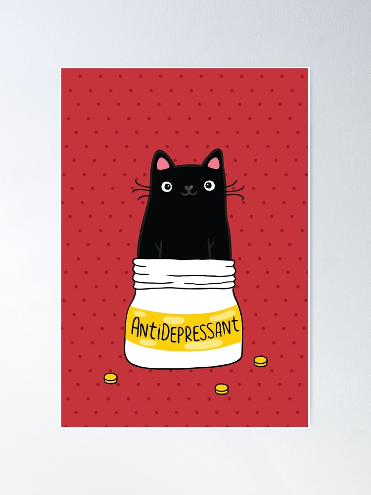 Aperçu 2 sur 3. Poster avec l'œuvre ANTIDÉPRESSEUR À FOURRURE. Illustration de chat noir mignon. Un cadeau pour un amoureux des animaux. créée et vendue par kostolom3000.