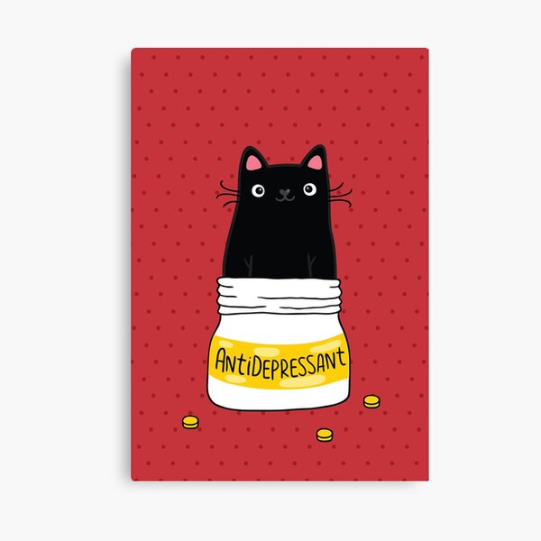 FUR ANTIDEPRESSANT . Cute black cat illustration. A gift for a pet lover. Canvas Print