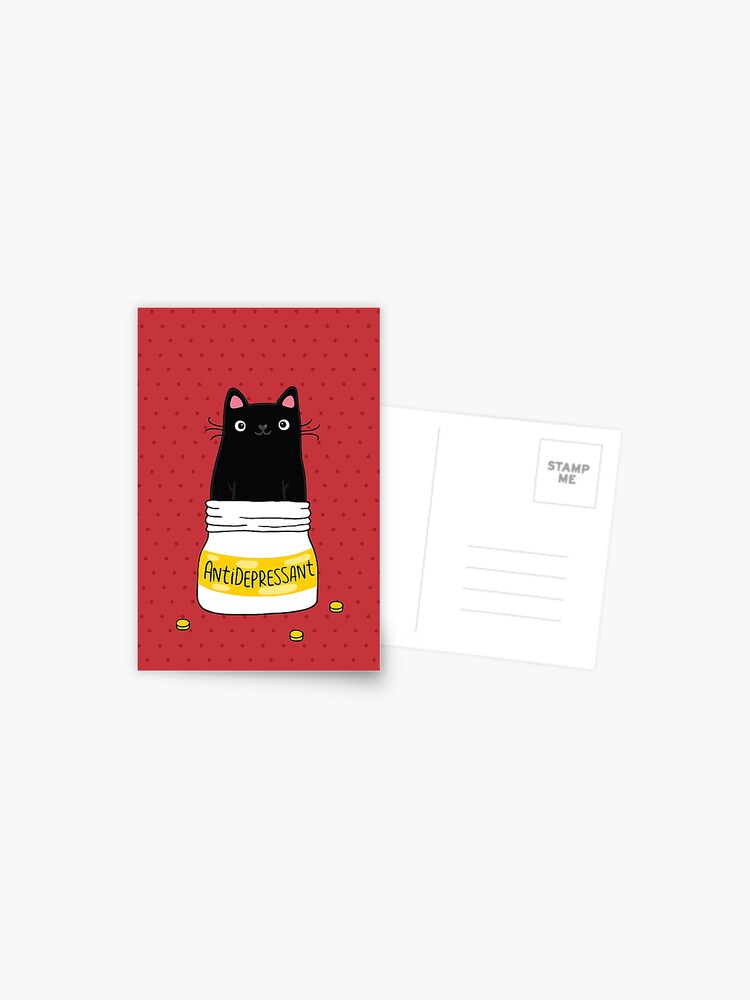 Thumbnail 1 of 2, Postcard, FUR ANTIDEPRESSANT . Cute black cat illustration. A gift for a pet lover. designed and sold by kostolom3000.