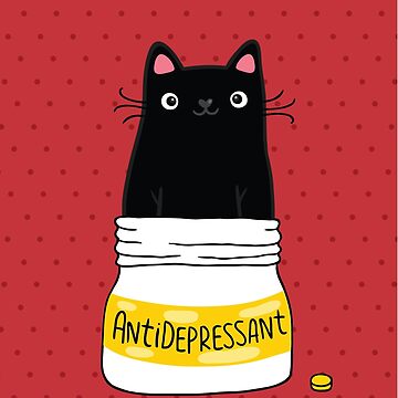 Aperçu de l'œuvre ANTIDÉPRESSEUR À FOURRURE. Illustration de chat noir mignon. Un cadeau pour un amoureux des animaux. de kostolom3000