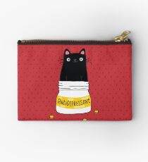 FUR ANTIDEPRESSANT . Cute black cat illustration. A gift for a pet lover. Zipper Pouch