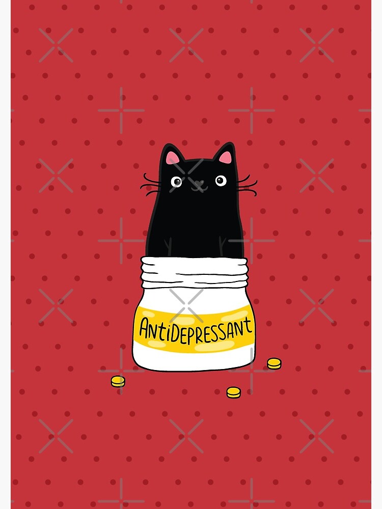 FUR ANTIDEPRESSANT . Cute black cat illustration. A gift for a pet lover. by kostolom3000
