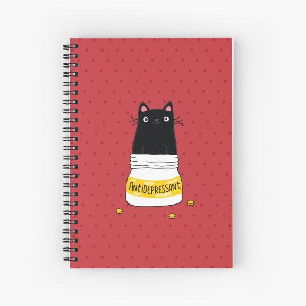 FUR ANTIDEPRESSANT . Cute black cat illustration. A gift for a pet lover. Spiral Notebook