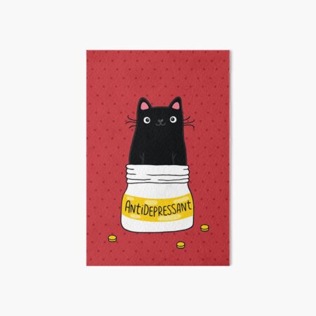 FUR ANTIDEPRESSANT . Cute black cat illustration. A gift for a pet lover. Art Board Print