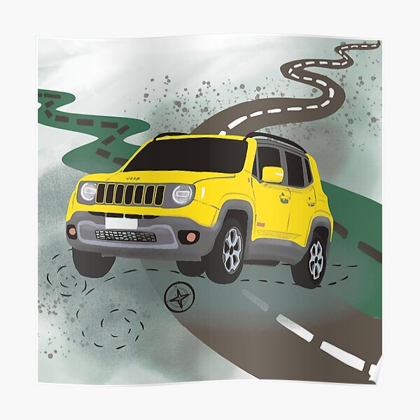 Yellow jeep renegade car illustration, car print, jeep car illustration  Poster