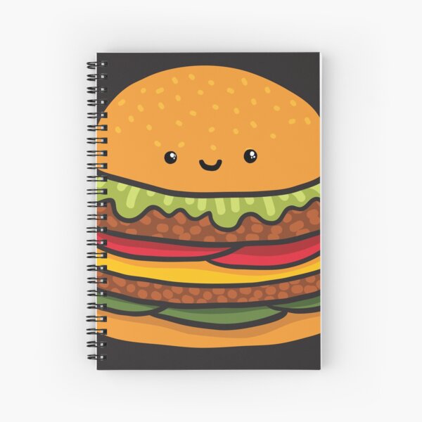 Cute burger. Hamburger fast food. Spiral Notebook