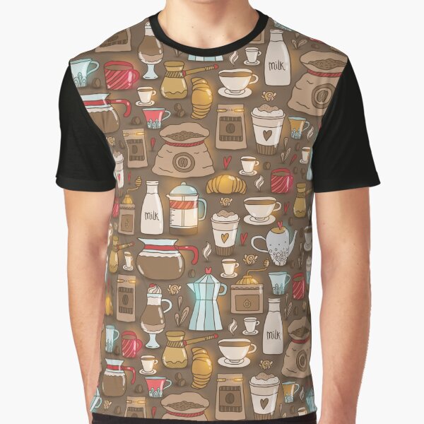 Cute coffee illustration. Caffeine theme. Cappuccino, espresso, beans. Graphic T-Shirt