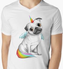 Pug unicorn T-Shirt mit V-Ausschnitt für Männer