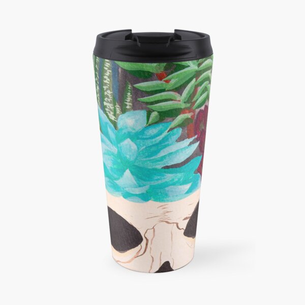 Skull filled with succulents in Gouache Travel Mug