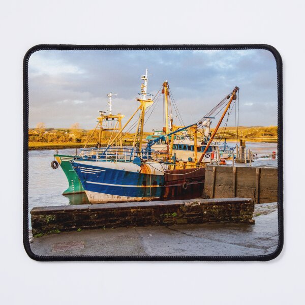 Item preview, Fishing trawlers moored at Kirkcudbright harbour on the River Dee at sunset in winter, Dumfries and Galloway, Scotland designed and sold by SnapTPhotograph.
