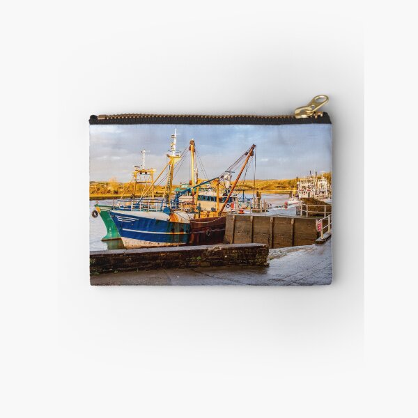 Item preview, Fishing trawlers moored at Kirkcudbright harbour on the River Dee at sunset in winter, Dumfries and Galloway, Scotland designed and sold by SnapTPhotograph.