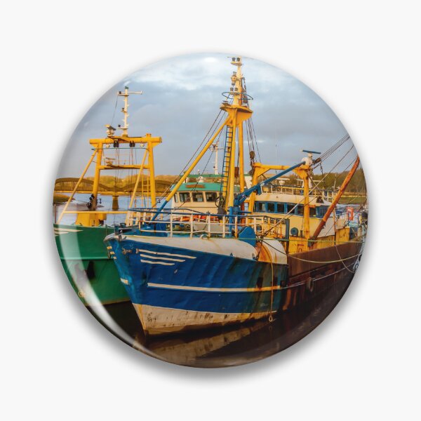 Item preview, Fishing trawlers moored at Kirkcudbright harbour on the River Dee at sunset in winter, Dumfries and Galloway, Scotland designed and sold by SnapTPhotograph.