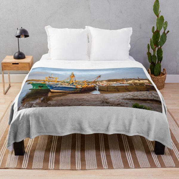 Item preview, Fishing trawlers moored at Kirkcudbright harbour on the River Dee at sunset in winter, Dumfries and Galloway, Scotland designed and sold by SnapTPhotograph.