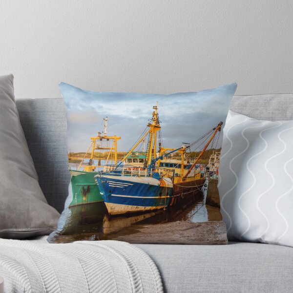 Item preview, Fishing trawlers moored at Kirkcudbright harbour on the River Dee at sunset in winter, Dumfries and Galloway, Scotland designed and sold by SnapTPhotograph.