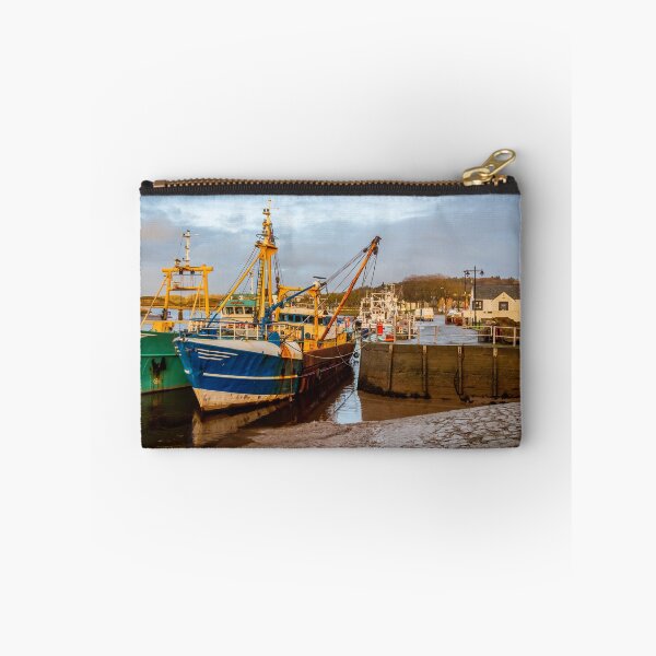 Item preview, Fishing trawlers moored at Kirkcudbright harbour on the River Dee at sunset in winter, Dumfries and Galloway, Scotland designed and sold by SnapTPhotograph.
