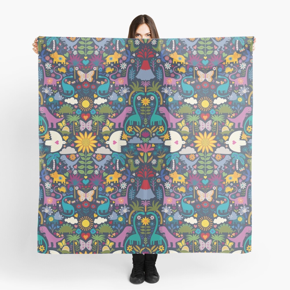 Peace, Love and Dinosaurs - cute animal pattern by Cecca Designs Scarf