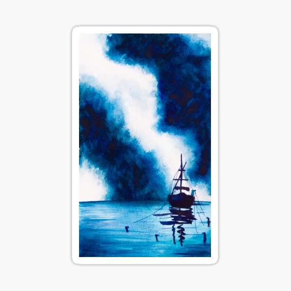 Bateau sur une mer orageuse à l'aquarelle Sticker