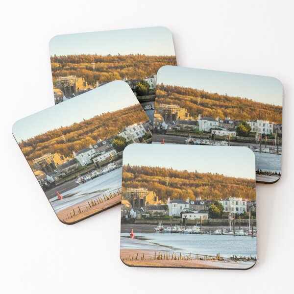 Item preview, Kirkcudbright and the River Dee estuary at sunset, with the remains of salmon fishing nets in the foreground, Dumfries and Galloway, Scotland designed and sold by SnapTPhotograph.