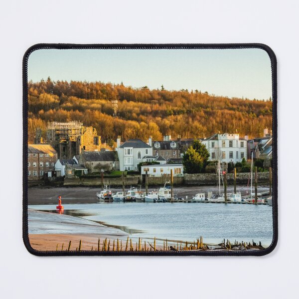Item preview, Kirkcudbright and the River Dee estuary at sunset, with the remains of salmon fishing nets in the foreground, Dumfries and Galloway, Scotland designed and sold by SnapTPhotograph.