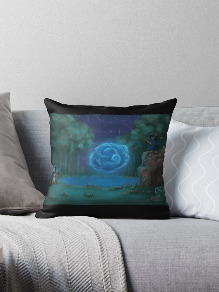 Aperçu 1 sur 4. Coussin avec l'œuvre Le Lac des Chats créée et vendue par CynnaraART.