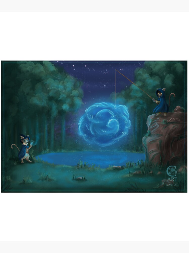 Aperçu 5 sur 5. Tote bag avec l'œuvre Le Lac des Chats créée et vendue par CynnaraART.
