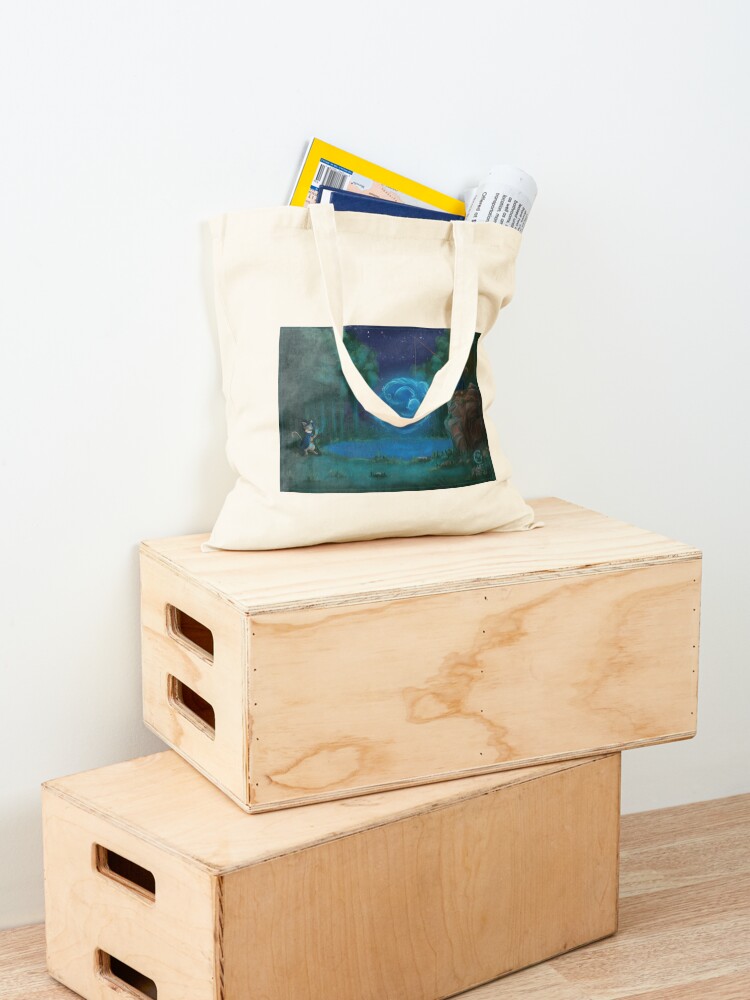 Aperçu 4 sur 5. Tote bag avec l'œuvre Le Lac des Chats créée et vendue par CynnaraART.