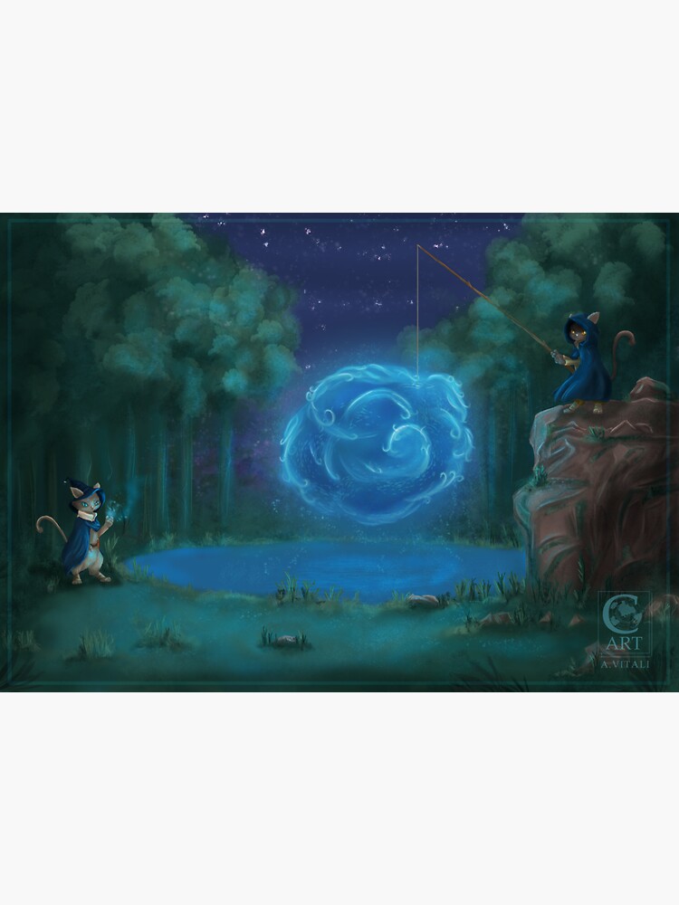 Aperçu 3 sur 3. Sticker avec l'œuvre Le Lac des Chats créée et vendue par CynnaraART.