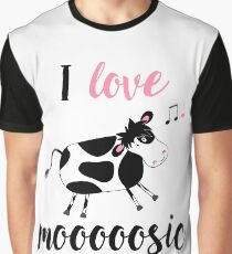 I Love Mooooosic - The Happy Cow Graphic T-Shirt