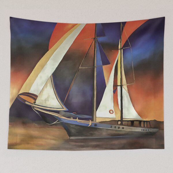 Item preview, Artistic Gulet Under Sail In Orange and Purple designed and sold by taiche.