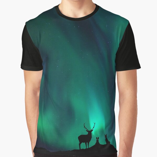 Forest Animals Watching the Northern Lights Graphic T-Shirt