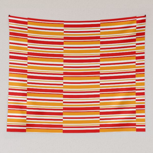Item preview, Midcentury Friendship Folk Art Birds in Red and Yellow Gold Stripe Coordinate designed and sold by KrisInStitches.