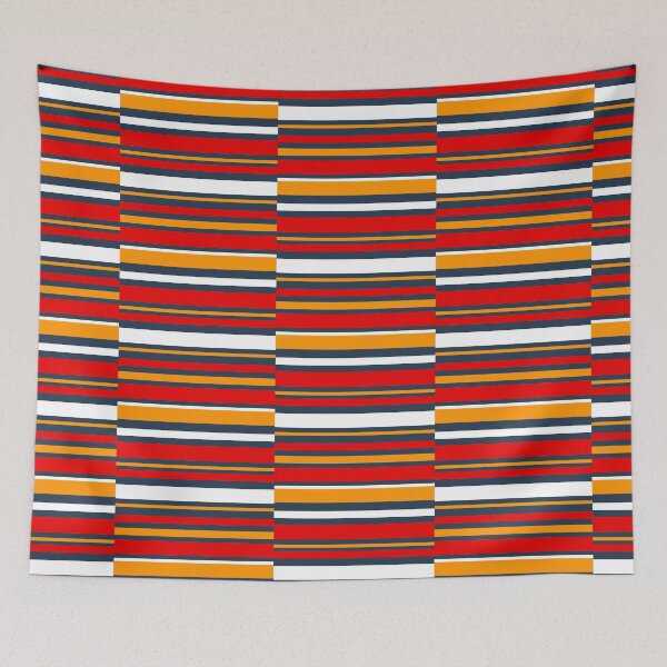 Item preview, Midcentury Friendship Folk Art Birds in Navy Red and Yellow Gold Stripe Coordinate designed and sold by KrisInStitches.