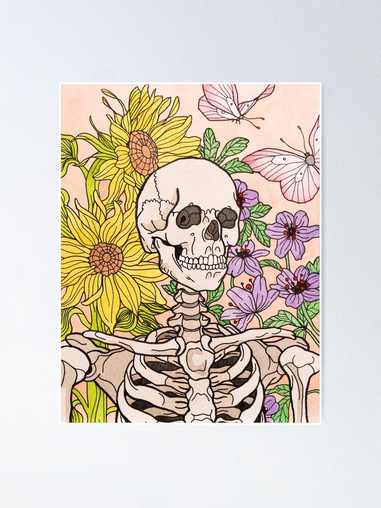 Watercolor Floral Skull, Human Skull, print of original watercolour  painting 