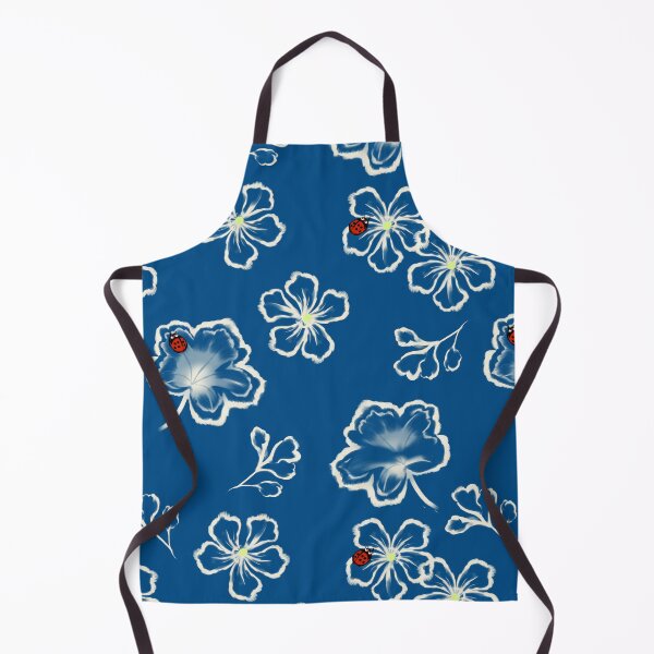 Item preview, White flower and ladybug on blue background designed and sold by Mary Jane Lange.