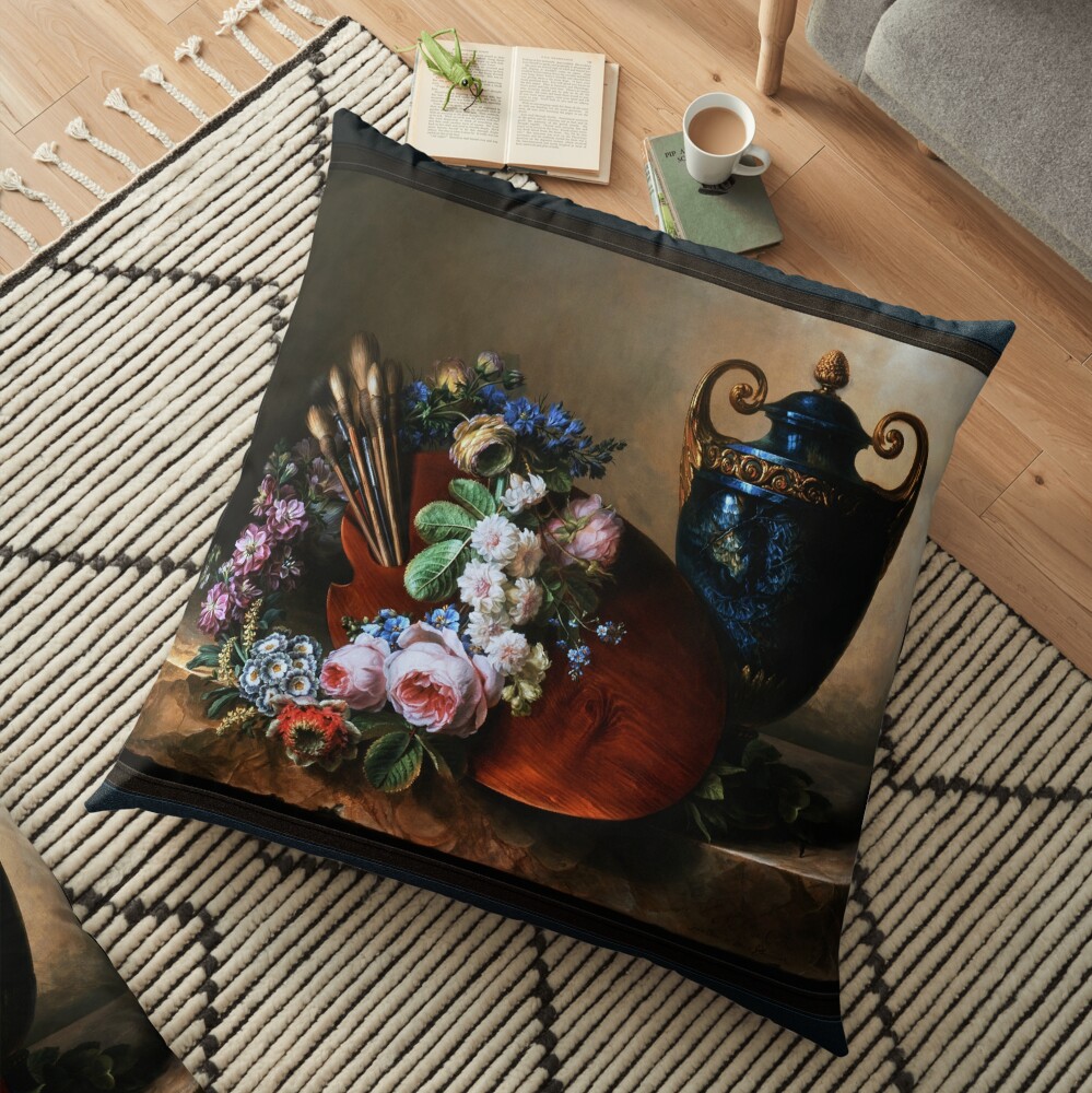 A Homage to Van Spaendonck by Charlotte Sophie de Fuligny-Damas - The Beauty Of Still Life 2 Still life - A Homage to Van Spaendonck by Charlotte Eustace Sophie de Fuligny-Damas Remastered Xzendor7 Classical Art Old Masters Reproductions Floor Pillow
