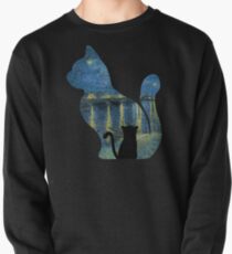 Katze, die die sternenklare Nacht über der Rhône - Van Gogh Malerei aufpasst Sweatshirt