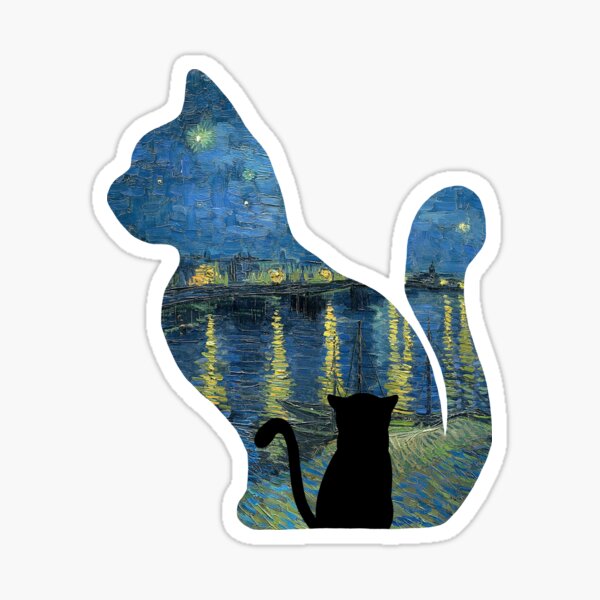 Item preview, Cat Watching The Starry Night Over The Rhone - Van Gogh Painting designed and sold by maryedenoa.