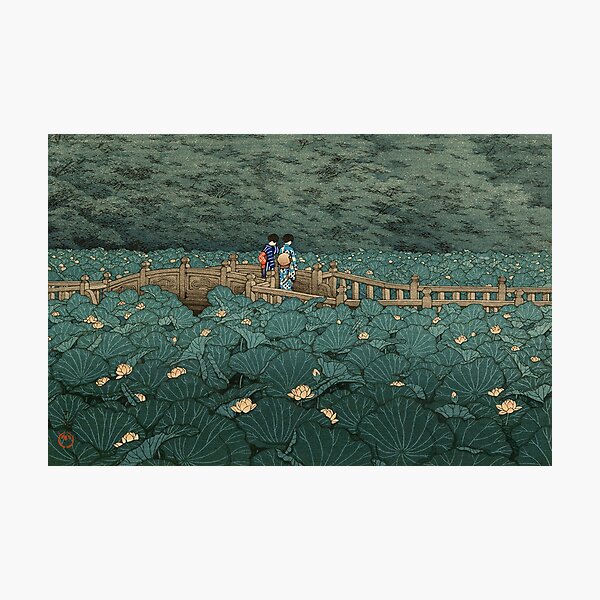 Japanese Print - Hasui Kawase - Women - Lillies - Shiba Benten Pond Photographic Print