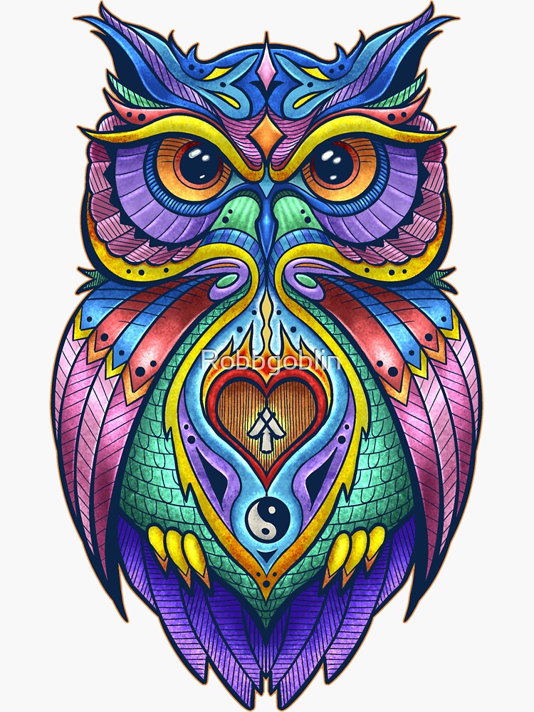 OWL Warrior Tattoo Design, Colorful Zen Spirit Animal by Robbgoblin