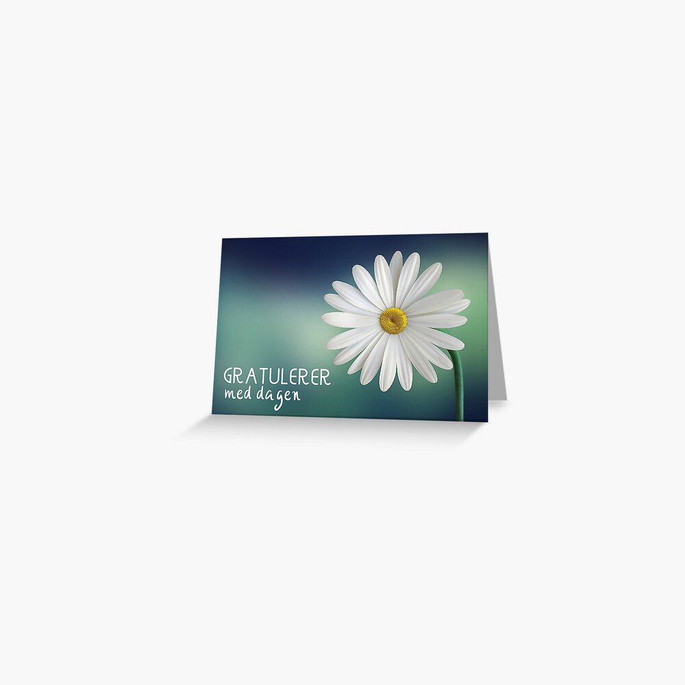 "Norwegian birthday card with white flower and Norwegian language birthday " Greeting Card by