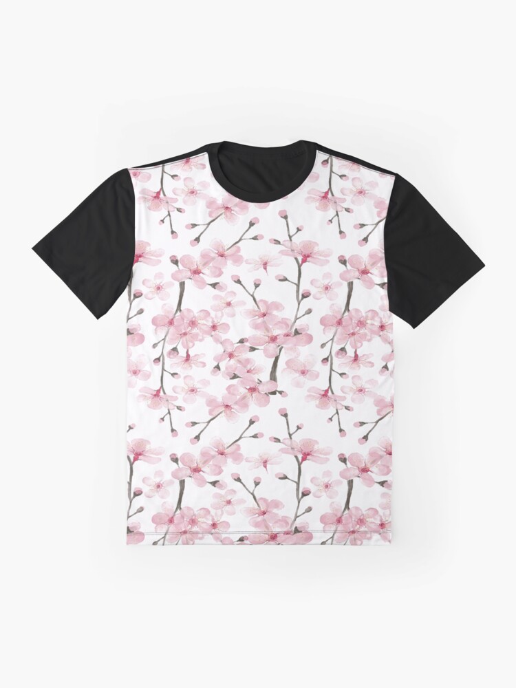 Alternate view of pink cherry blossom watercolor Graphic T-Shirt