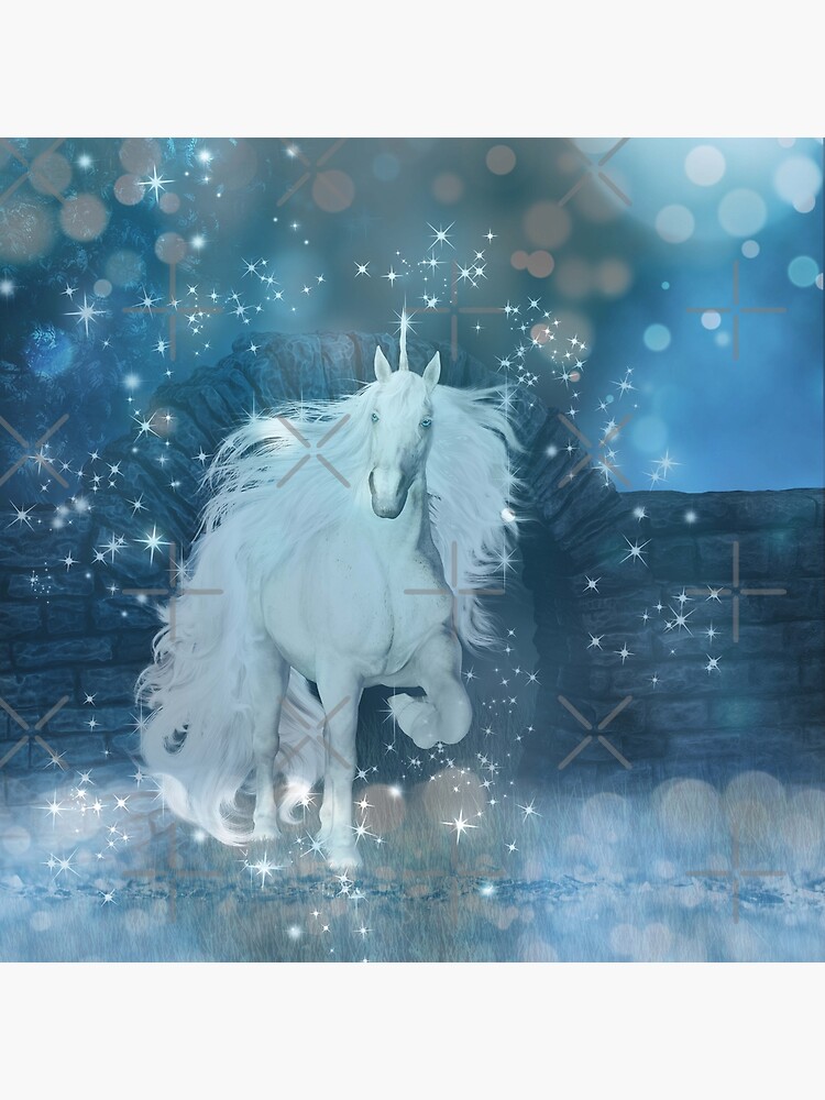 "Boho Unicorn Aesthetic / Blue and White Fantasy Magical Unicorn