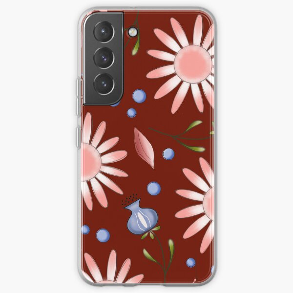 pretty pink daisies and cotton cloud flowers on red Samsung Galaxy Soft Case