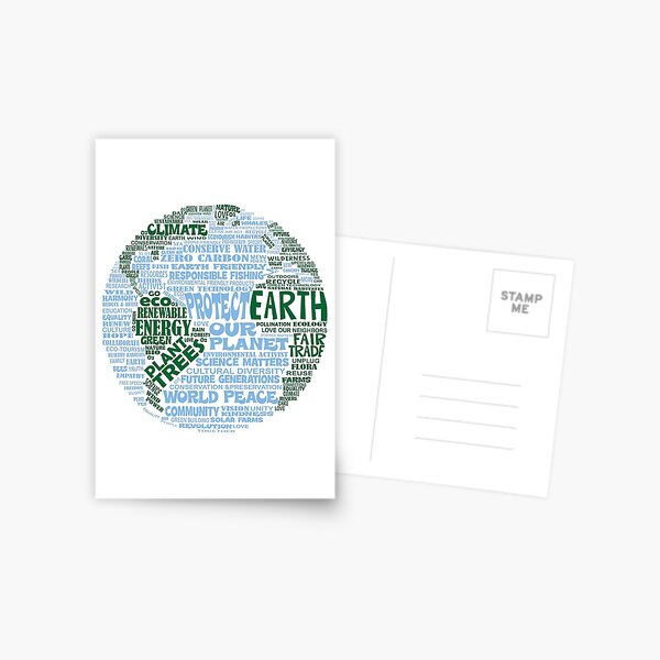 Protect Earth - Blue Green Words for Earth Postcard