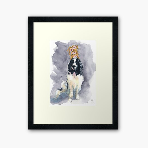 Giant Dog and Cute Baby Bunnies Framed Art Print