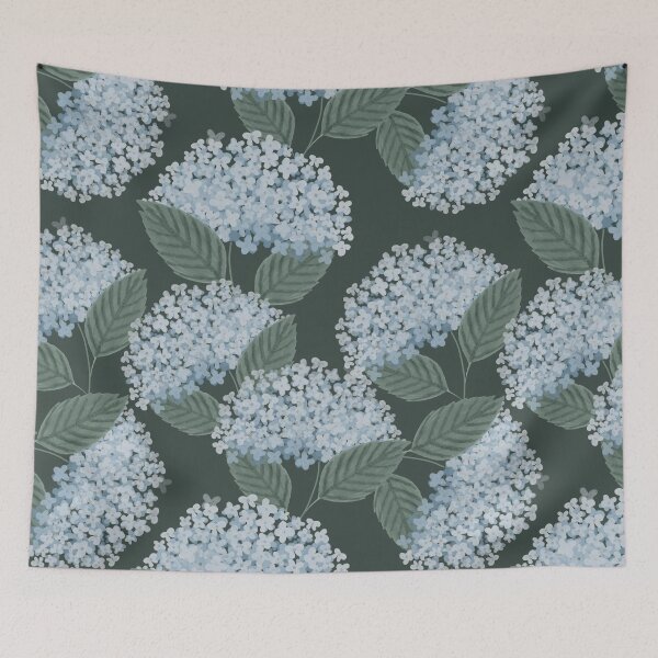 Item preview, hydrangea pattern (dark ash green) | spring inspired. botanical illustration designed and sold by MissPuduArt.